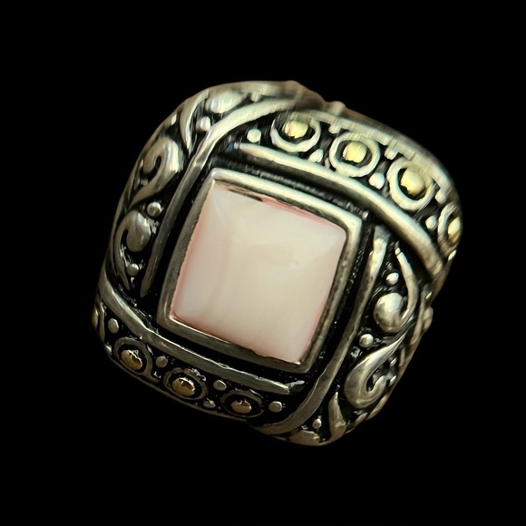 VINTAGE Open Scrollwork Sterling Silver Pink Quartz ring 7.5 - Picture 1 of 6
